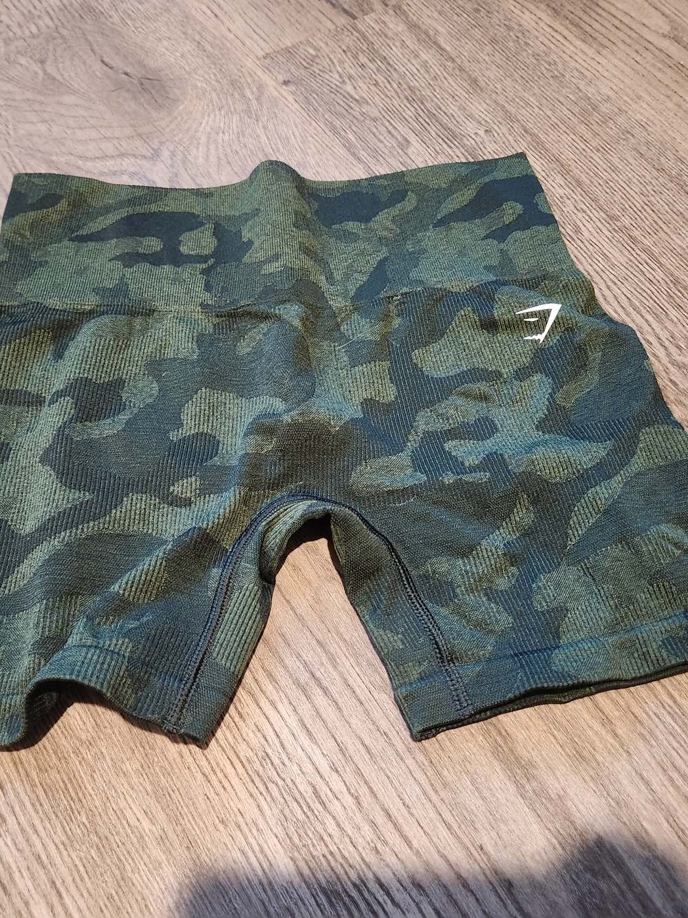 Gymshark Dark Green Stretch Active Shorts with White Logo